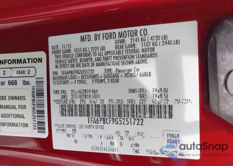 2016 Ford Mustang Gt Premium из США, поврежденный, VIN 1FA6P8CF9G5251722